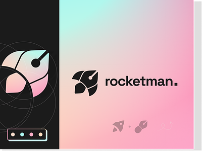 Rocketman logo app brand branding clean colors design flat glass gradient icon illustration library logo neumorphism rocket typography vector vibrant web