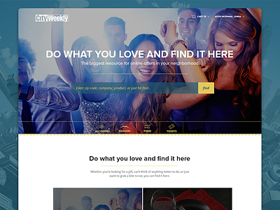 City Weekly website city weekly ecommerce flat design icons life search shopping cart ui website
