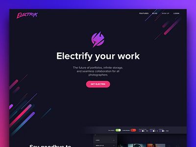 Electrik Homepage launched app branding design flat icon landing page material ui ux vector web