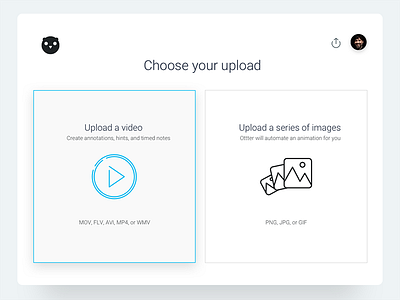 Ottter Upload Page animation app branding clean design file flat logo ui upload web white