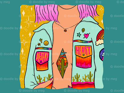 Desert Heart cactus desert design drawing fashion fashion design fashion illustration girl illustration illustration jean jacket lettering procreate psychedelic tattoo tattoo art tattoo design typography