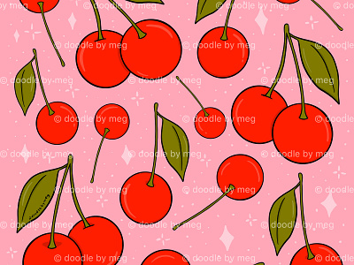 Cherry Print cherries cherry design drawing fruit illustration pattern pattern art pattern design patterns pink print print design prints procreate red retro vintage