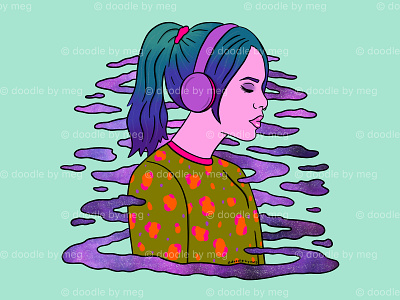 Girl in Headphones design drawing fashion galaxy girl girl character girl illustration headphones illustration leopard procreate procreate art space