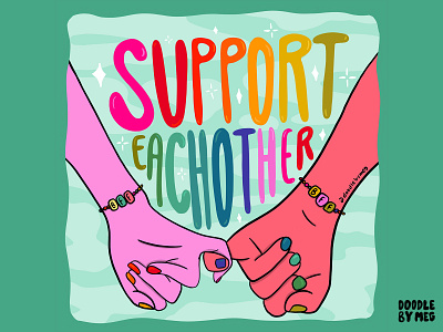 Support Each other best friend bff branding design drawing friendship hand lettering illustration lettering procreate procreate art quote retro typography vintage