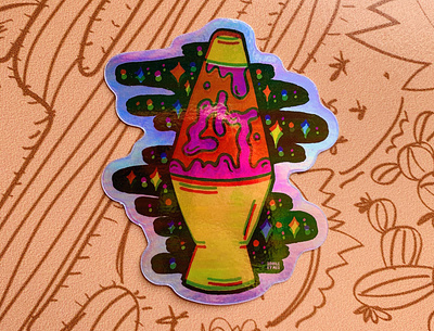 Lit Lava Lamp Sticker decal design drawing holographic holographic foil illustration lava lamp lettering psychedelic retro sticker sticker design stickers typography vintage
