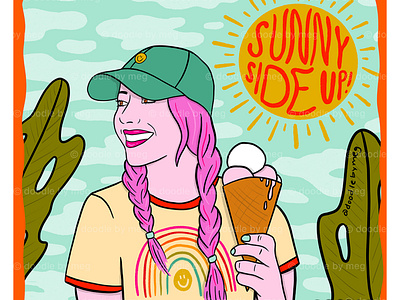 Sunny Side Up baseball cap design drawing fashion fashion illustration girl girl illustration ice cream icecream illustration lettering procreate summer sun sunshine typography