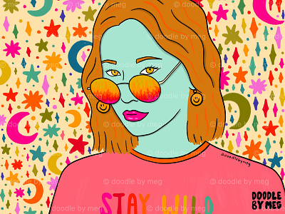 Stay Wild design drawing earrings fashion fashion illustration girl illustration illustration lettering pattern design print design procreate smiley face sunglasses typography