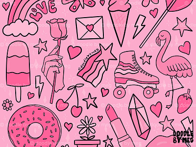 Pink Print for Pride Month aesthetic design drawing feminine flamingo heart illustration love monochrome pattern pink pride print print design procreate retro surface pattern design vintage
