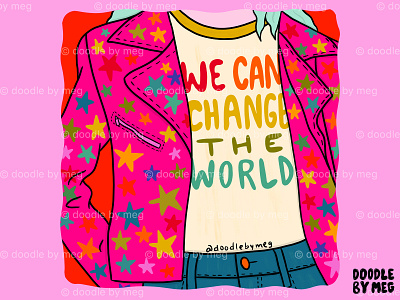 We Can Change the World 70s design drawing fashion fashion design fashion illustration illustration lettering procreate rainbow stars typography vintage