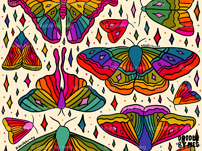 Rainbow Moth Print design drawing illustration insect moth pattern pattern art pattern design print print design psychedelic rainbow retro surface pattern design vintage