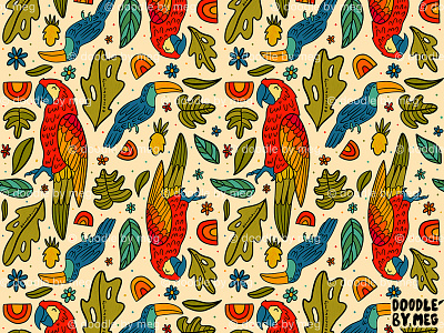 Parrot Print bird birds botanical design drawing illustration parrot pattern pattern art pattern design print print design procreate retro surface pattern surface pattern design textile print tropical tucan vintage