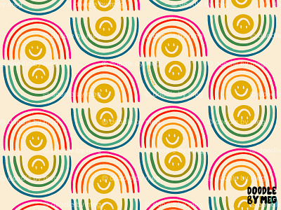 Smiley Rainbow Print 70s design drawing illustration pattern pattern art pattern design print print design procreate rainbow retro smile smiley face surface pattern surface pattern design vintage