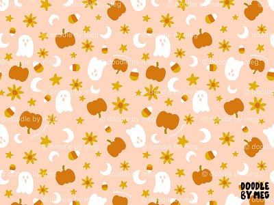 Is It Fall Yet in Peach autumn candy corn design fall fall colors ghost halloween illustration pattern pattern art pattern design peach print print design procreate pumpkin surface pattern surface pattern design