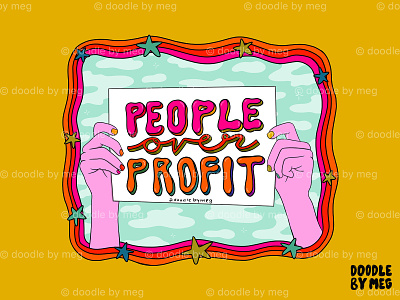 People Over Profit 70s design drawing illustration lettering procreate protest psychedelic art quote rainbow retro sign typography vintage