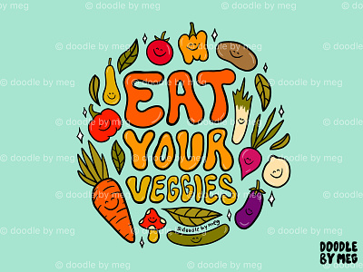 Eat Your Veggies design drawing food food illustration hand lettering illustration lettering procreate quote typography vegan vegetable vegetarian veggies