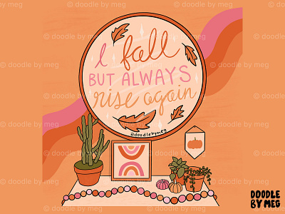 I Fall autumn bedroom bohemian boho cactus design drawing fall illustration lettering mirror orange pink plants procreate pumpkin pumpkins retro typography vintage