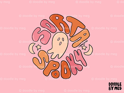 Fall Sorta Spooky © autumn design drawing fall ghost ghosts halloween illustration lettering moon pink procreate quote retro spooky stars terracotta typography vintage witch