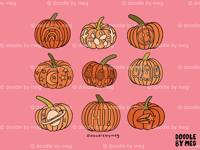 Carved Pumpkins Print autumn carved design drawing fall fall colors halloween illustration jack o lantern procreate pumpkin pumpkin carving pumpkins t shirt t shirt design t shirt illustration