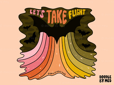 Let's Take Flight autumn bat bats design drawing fall halloween halloween design halloween party illustration lettering procreate psychedelic retro typography vintage