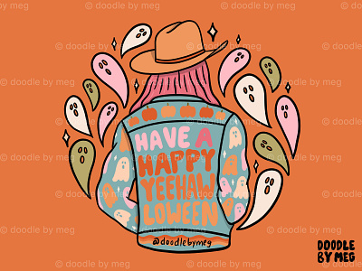 Yeehawlloween cowboy cowgirl design drawing ghost halloween illustration lettering procreate quote retro southern spooky typography vintage western yeehaw