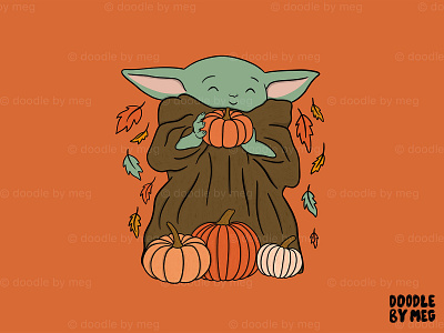 The Child Pumpkin Picking autumn baby yoda design drawing fall halloween illustration mandalorian procreate pumpkin pumpkins star wars the child