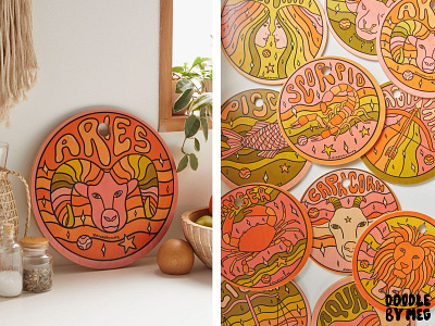 Zodiac Cutting Boards at Urban Outfitters aquarius aries astrology capricorn design drawing gemini horoscope illustration leo lettering libra pisces sagittarius taurus typography vintage virgo zodiac zodiac signs