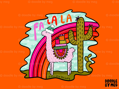 Fa La La alpaca cactus christmas christmas card christmas flyer christmas party christmas tree design drawing illustration lettering llama llamas procreate rainbow typography winter