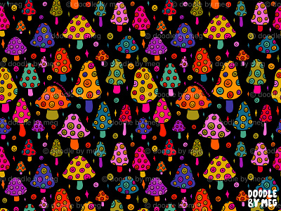 Smiley Mushrooms Print in Black