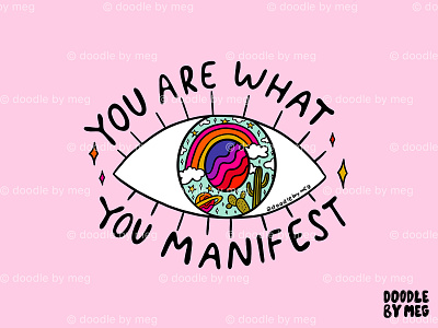 Manifest astrology design drawing eye ball eye logo illustration lettering manifest procreate quote rainbow retro typography vintage