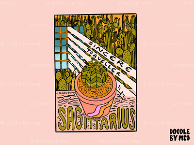 Sagittarius Plant astrology cactus cactus illustration design drawing horoscope illustration lettering plant plant illustration plants procreate quote sagittarius typography vintage zodiac zodiac sign