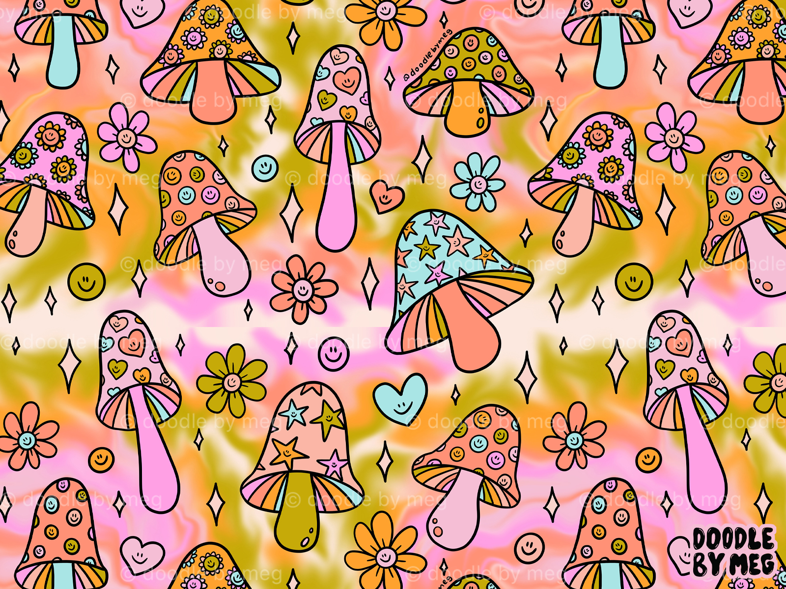 Tie Dye Flower Print Wall Tapestry by Doodle by Meg