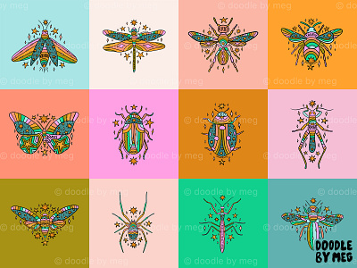 Zodiac Insect Collection astrology bug bugs design drawing horoscope illustration insect insects lettering nature procreate psychedelic quote rainbow spring typography vintage zodiac zodiac signs