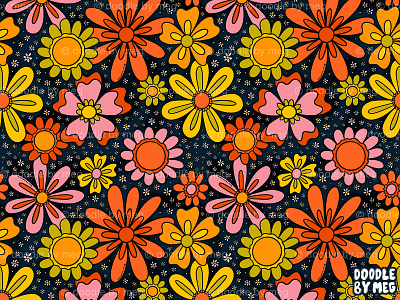 Groovy Flowers in Navy