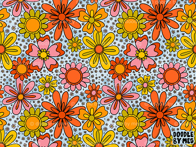 Groovy Flowers In Blue By Doodle By Meg On Dribbble