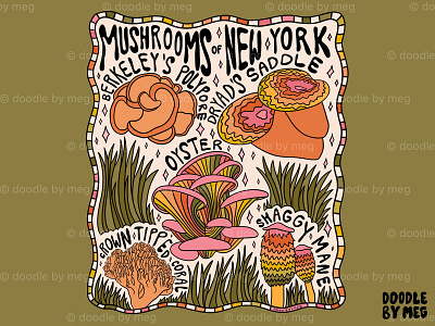 Mushrooms Of New York 60s 70s botanical design drawing illustration lettering mushroom mushrooms nature nature illustration procreate psychedelic quote rainbow typography vintage