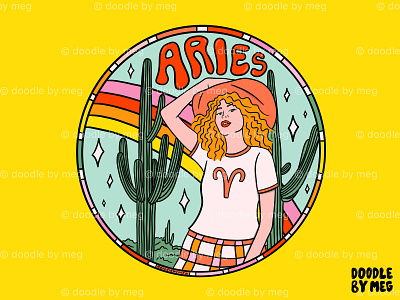 Aries Cowgirl aries astrology cactus cowboy hat cowgirl desert desert illustration design drawing horoscope illustration lettering procreate typography vintage vintage logo zodiac zodiac sign zodiac signs