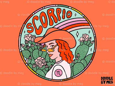 Scorpio Cowgirl astrology cactus cowboy hat cowgirl desert design drawing horoscope illustration lettering procreate rainbow scorpio typography vintage western zodiac zodiac sign