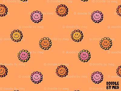 Happy Flowers Print in Orange