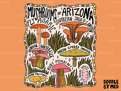 Mushrooms of Arizona 60s 70s arizona desert design drawing forest illustration lettering mushroom mushrooms nature procreate psychedelic typography vintage