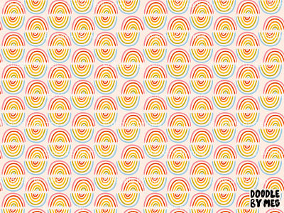Doodle Rainbow Print 60s 70s design doodle drawing illustration kids kids illustration lettering pattern print procreate rainbow surface pattern typography vintage