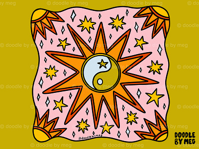 Yin Yang Sun astrology design drawing hippie illustration procreate star sun vintage yin yang yinyang