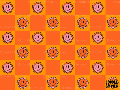 Orange Smiley Face Checkerboard Print