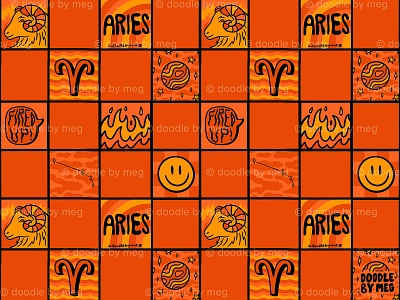 Aries Checkered Print aries astrology checker checkerboard checkered design drawing fire horoscope illustration lettering pattern print procreate typography vintage zodiac