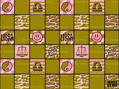 Libra Checkered Print astrology balance checker checkerboard checkered design drawing horoscope illustration lettering libra procreate typography vintage yin yang zodiac