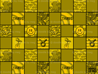 Taurus Checkered Print astrology checker checkerboard checkered design drawing horoscope illustration lettering pattern print procreate taurus typography vintage zodiac