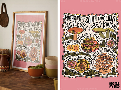 Mushrooms of South Carolina at Urban Outfitters cottage design drawing forest illustration lettering mushroom mushrooms nature plants procreate psychedelic south carolina typography vintage
