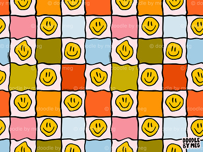 Smiley Checkered Prints checker checkerboard checkered design drawing illustration pattern procreate rainbow smiley smiley face surface pattern surface pattern design vintage