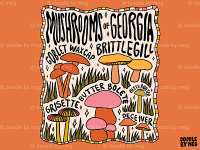 Mushrooms of Georgia cottage cottage core design drawing forest georgia illustration lettering mushroom mushrooms nature plants procreate typography vintage
