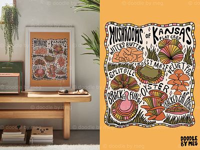 Mushrooms of Kansas of Urban Outfitters 60s 70s cottage core design drawing illustration kansas lettering mushroom mushrooms nature procreate psychedelic typography vintage
