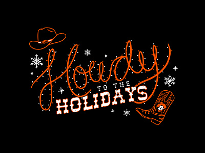 OSU Shirt of the Month- December 2021 christmas christmas lights cowboy cowboy boots cowboy hat design drawing holiday holiday season howdy illustration lettering oklahoma oklahoma state osu procreate typography vintage